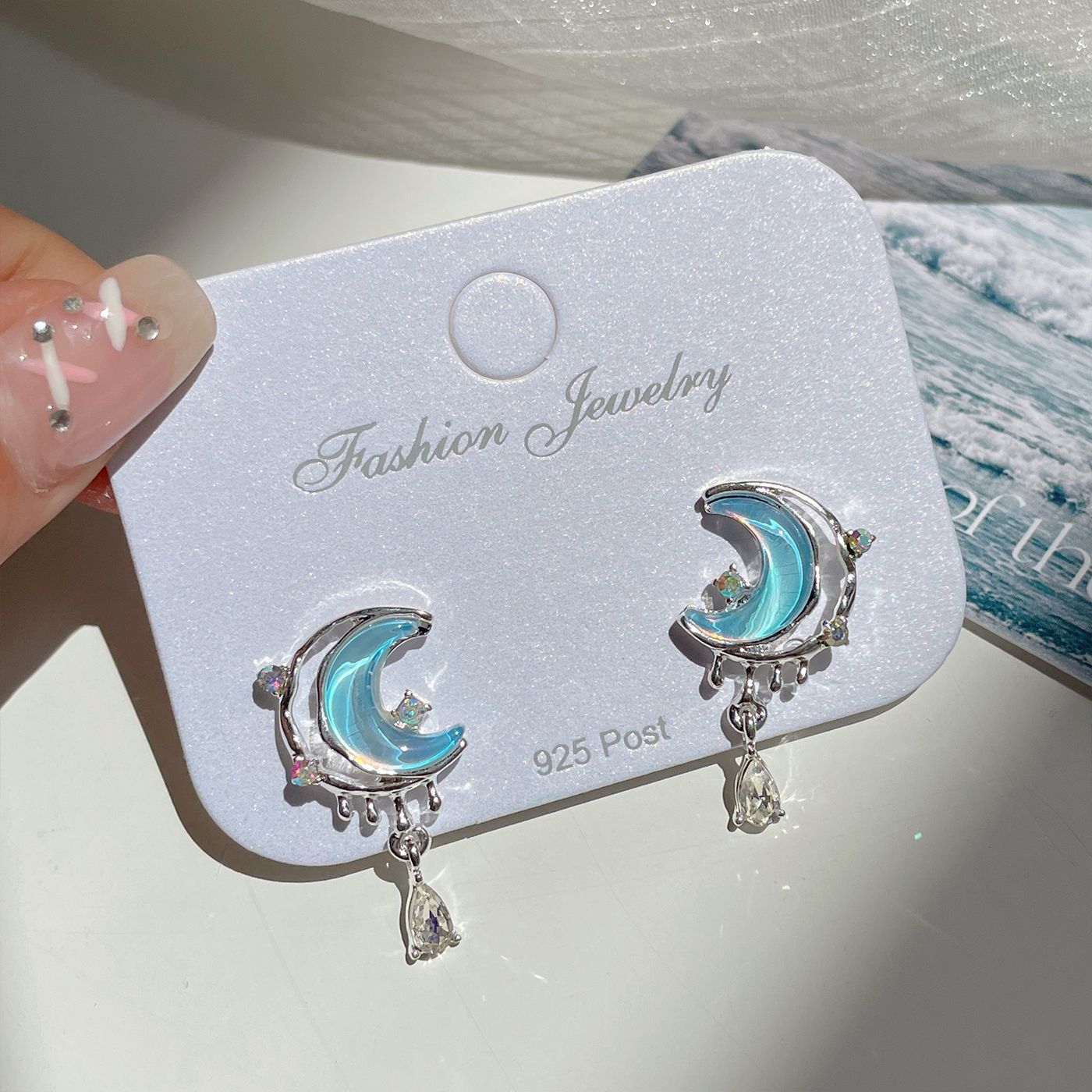 Series Blue Female Sier Needle Simple Shell Seaside Vacation Earrings