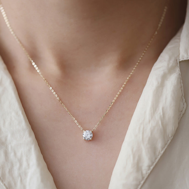 Plated Karat Single Diamond Super Flash Temperament Entry Lux Necklaces