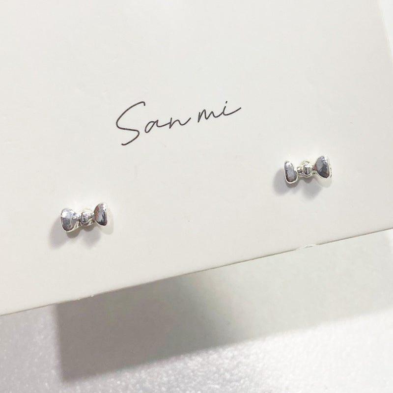 Fresh Plain Sier Plated Bow Female Small Simple Stud Earrings