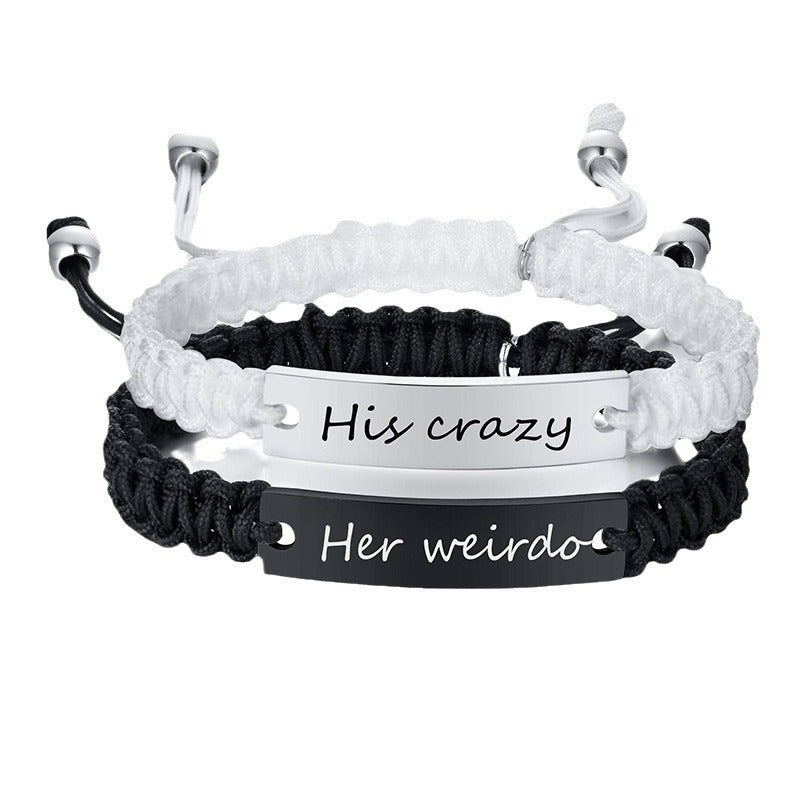 Black White Weaving Rope Woven Heart-shaped Magnetic Bracelets