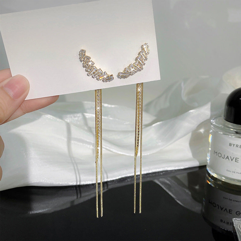 Women's Sier Needle Light Luxury Tassel Banquet Earrings