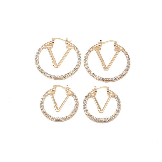 Fashion Simple Letters Hollow Jeweled Ear Earrings