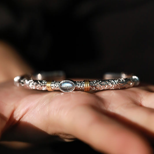 Mixing Color Gray Moonlight Tang Grass Pattern Open-ended Niche Bracelets