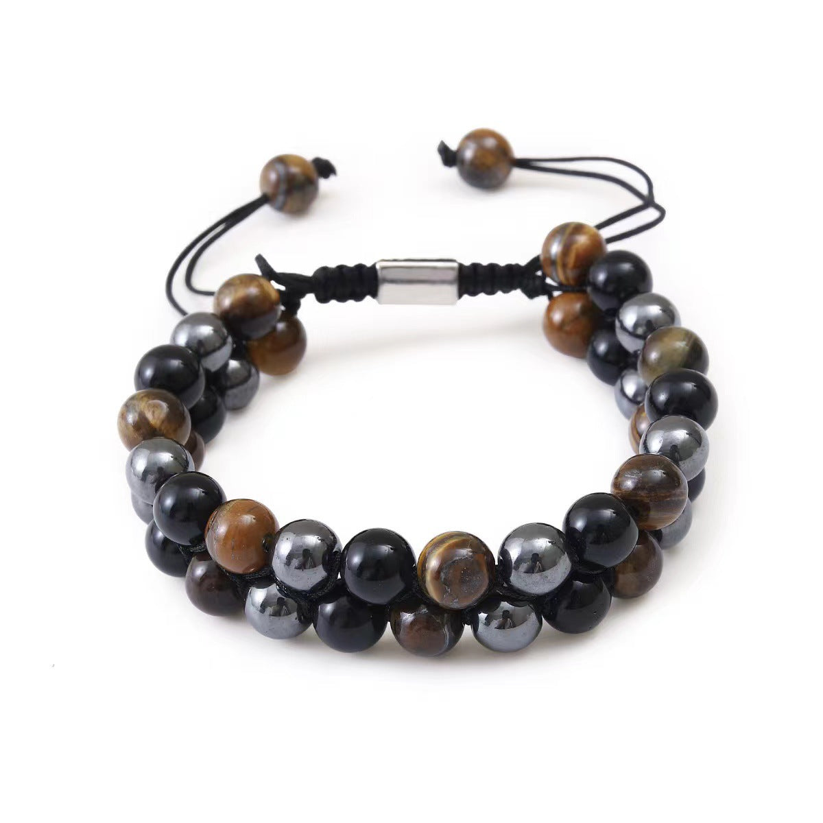 Men's Agate Stone Woven Adjustable Black Magnet Bracelets