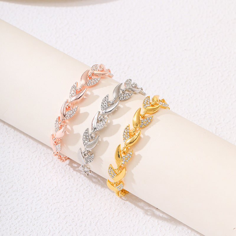 Women's Brocade Gold Leaf Fashion Wedding Diamond Bracelets