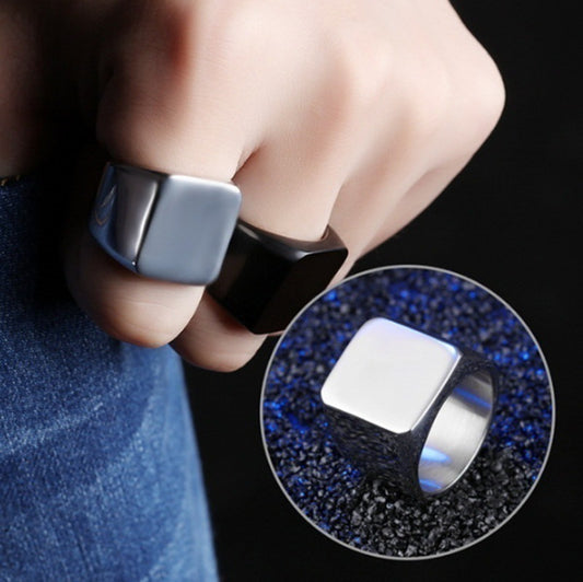 Men's Retro Solid Full Glossy Seal Square Rings