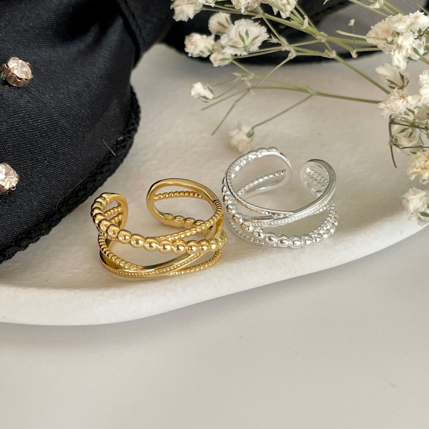 Women's Fan French Style Sterling Sier Cross Minimalist Rings