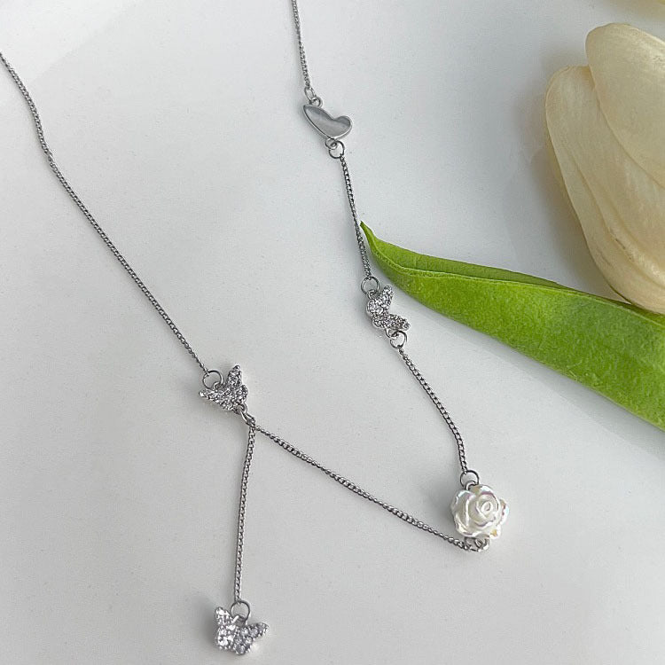 Tassel Pearl Female Niche Design Camellia Necklaces