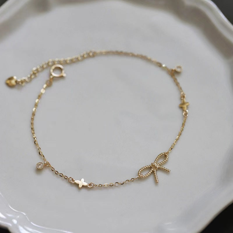 Sterling Sier Bow Gold-plated Clover Thin Bracelets