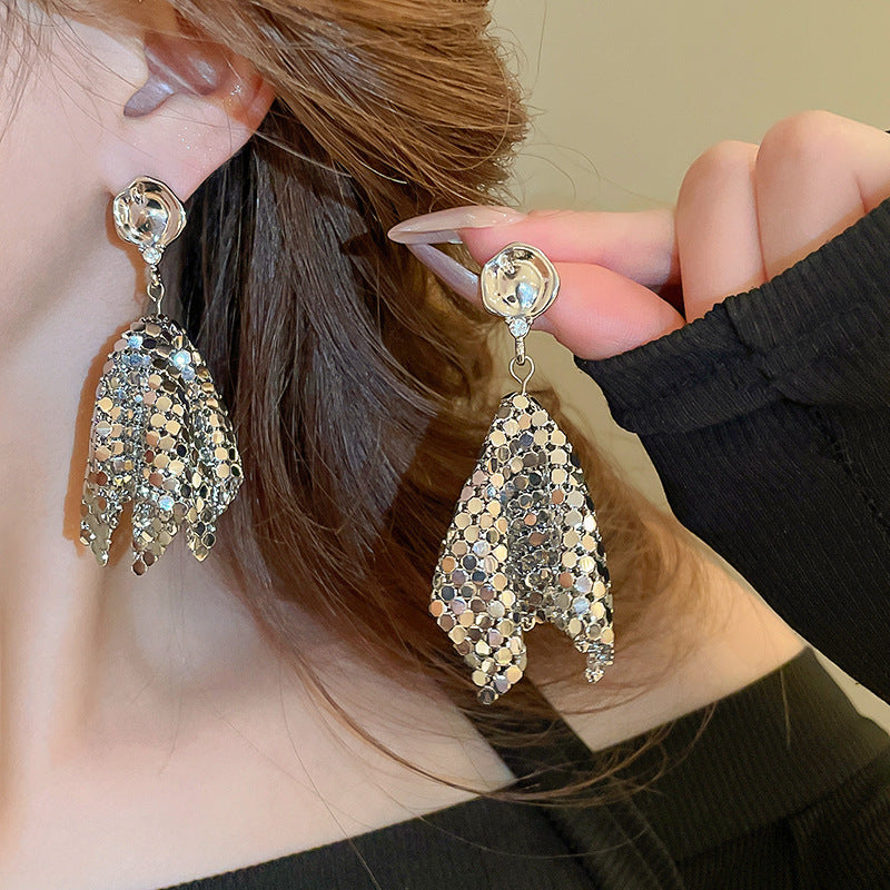 Needle Artificial Pearl Full Diamond Triangle Earrings