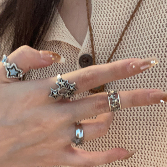 Women's & Men's Retro Distressed Niche Adjustable Opening Dark Rings