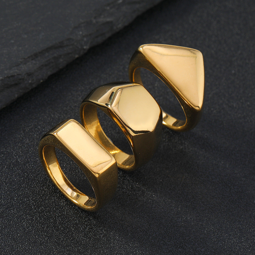 Women's & Men's Titanium Steel Casting Geometric Glossy Stainless Rings