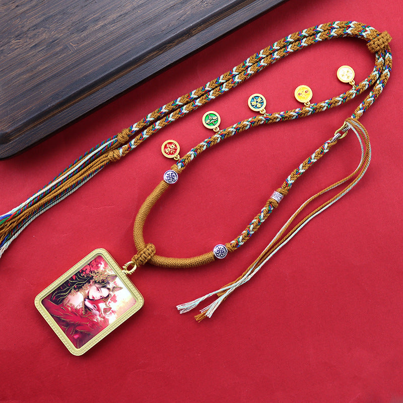 Tibetan Hand Painted Golden Outline Eight Patron Saints Double-sided Necklaces