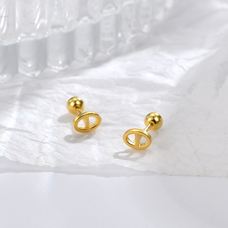 Sier Pig Nose Hollow Ear Bone Ball Earrings