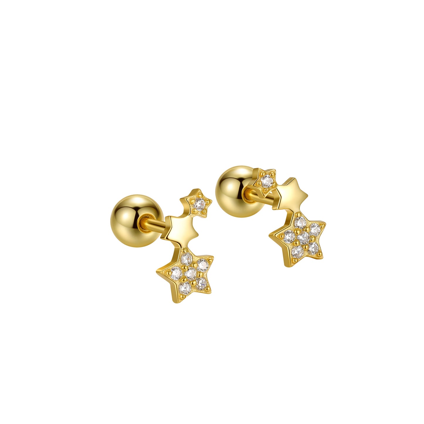 Three Five-pointed Star Symmetrical Screw Pin Tightening Earrings