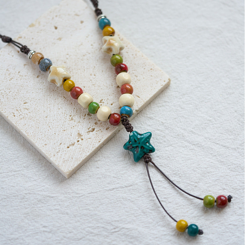 Ceramic Fresh Chinese Style Handmade Weaving Necklaces