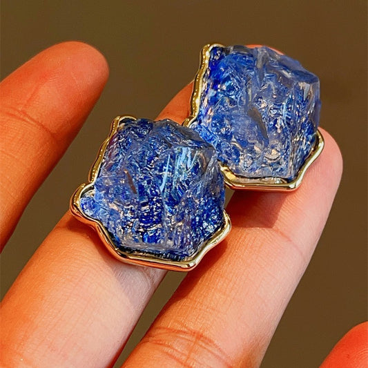Needle High-grade Irregular Blue Ice Crystal Female Light Luxury Minority Earrings