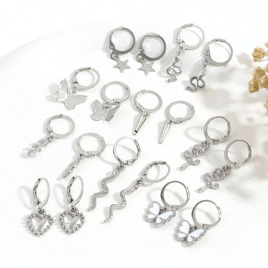 Five-pointed Star Love Snake Butterfly Rose Ear Earrings