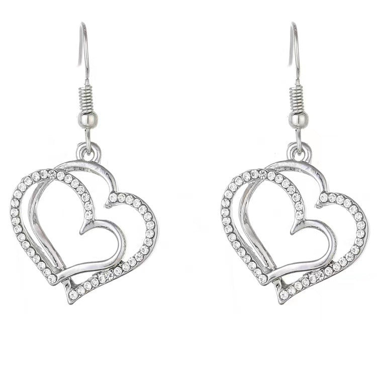Wedding Dinner Double Love Heart Shaped Earrings