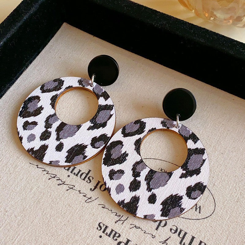 Sier Needle Simple Leopard Print Geometric Earrings