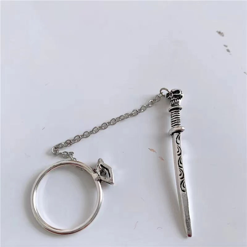 Fashion Punk Insert Chain Sword Creative Dagger Ring