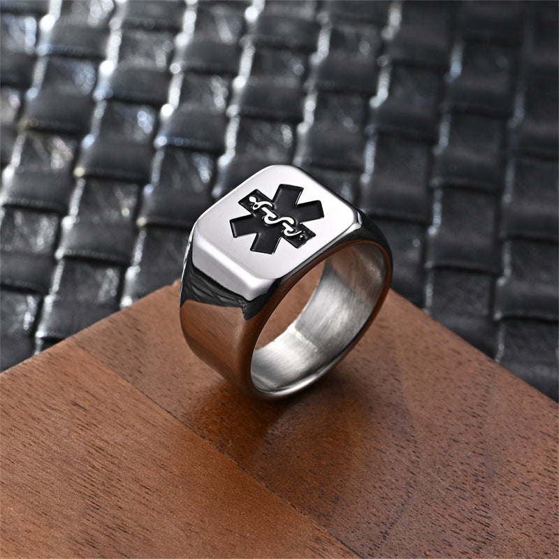 Men's Personality Snake Stick Star Stainless Steel Rings