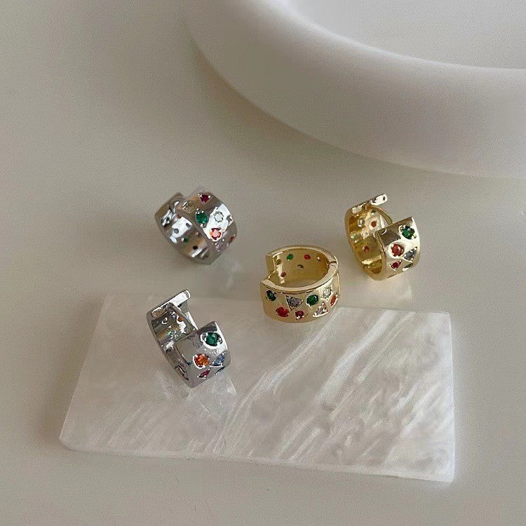 Sweet Colorful Copper Zircon Ear Clip Earrings