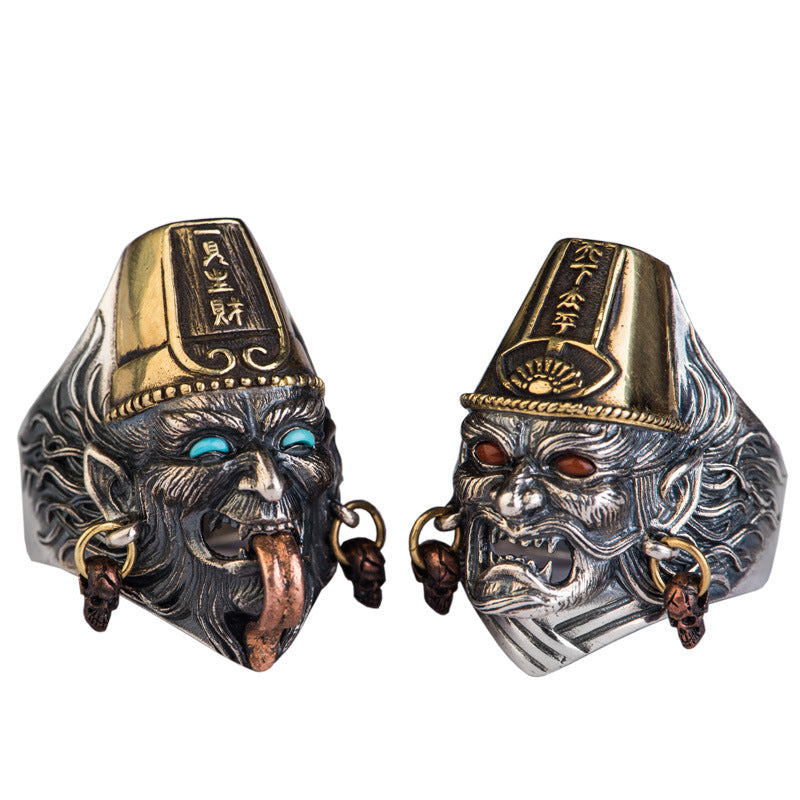 Men's Carved One See Make Fortune World Taiping Personality Rings