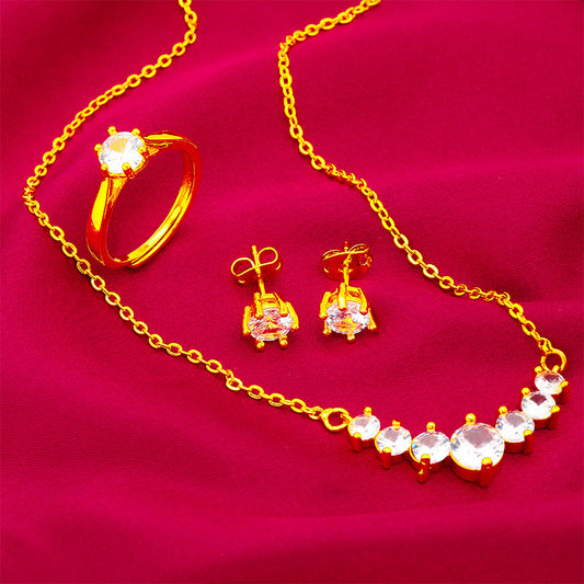 Women's Vietnam Placer Gold Suit Ear White Jewelry Set