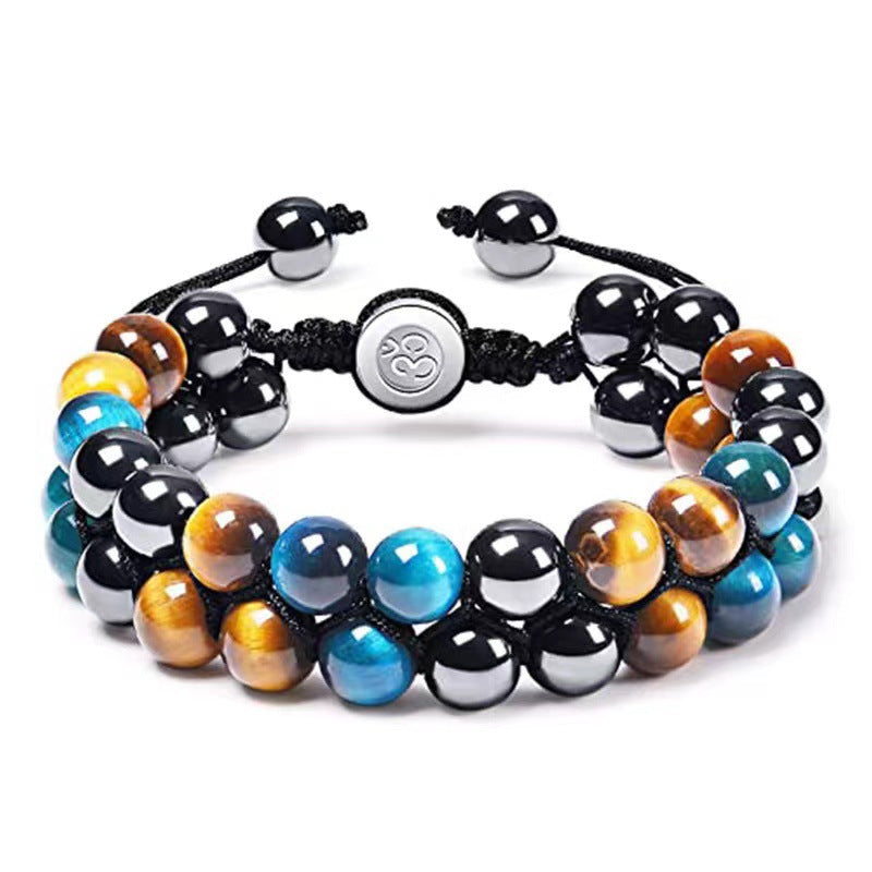 Men's Agate Stone Woven Adjustable Black Magnet Bracelets