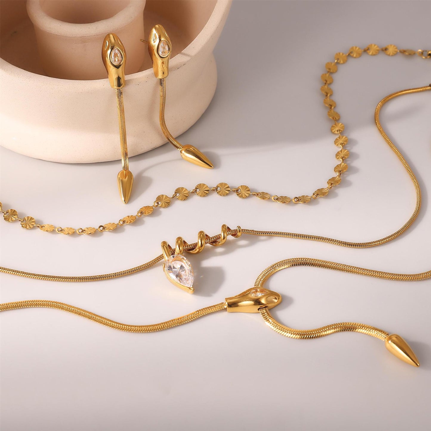 Ding Stainless Steel Snake Light Luxury Minority Zircon Clavicle Necklaces