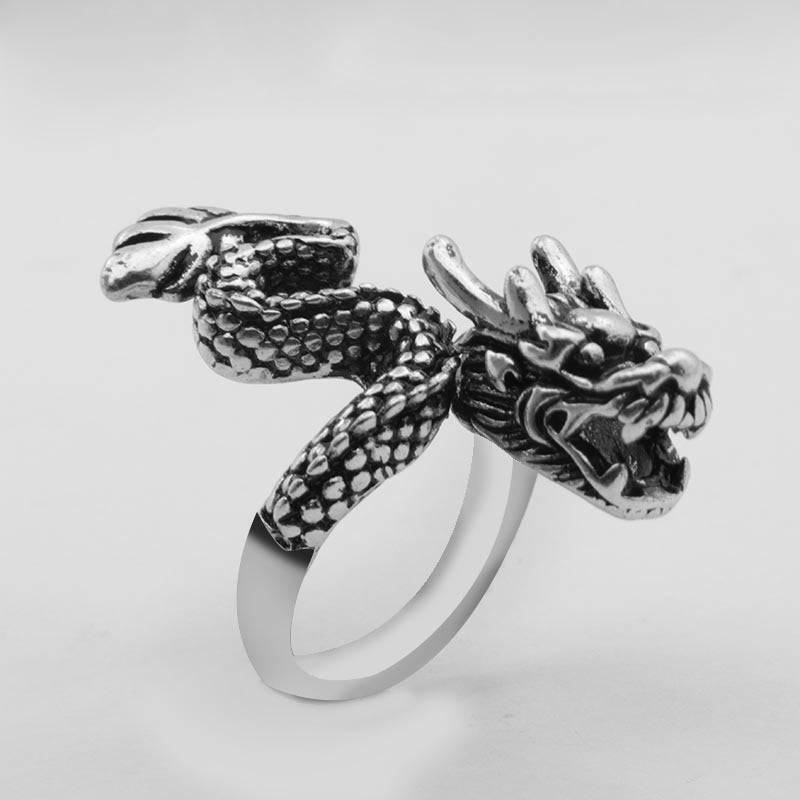 Men's Sier Blue Dragon Faucet Power Style Personalized Chinese Rings