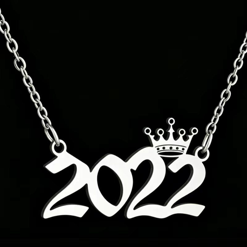 Women's Stainless Steel Light Luxury Crown Digital Metallic Necklaces