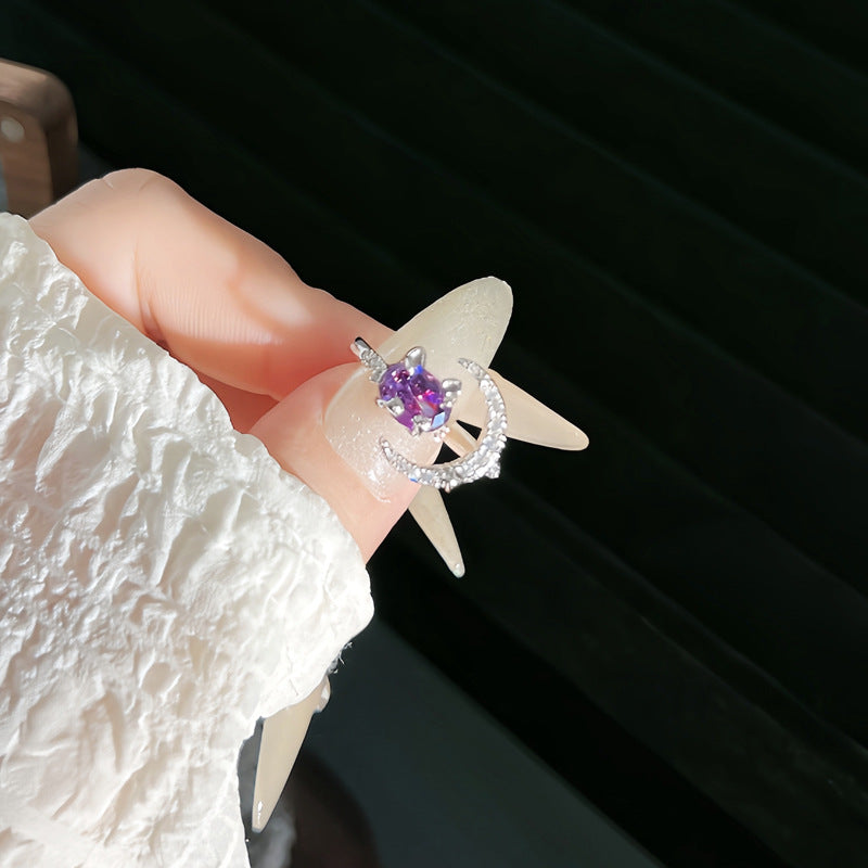 Korean Style Light Luxury Purple Diamond Rings