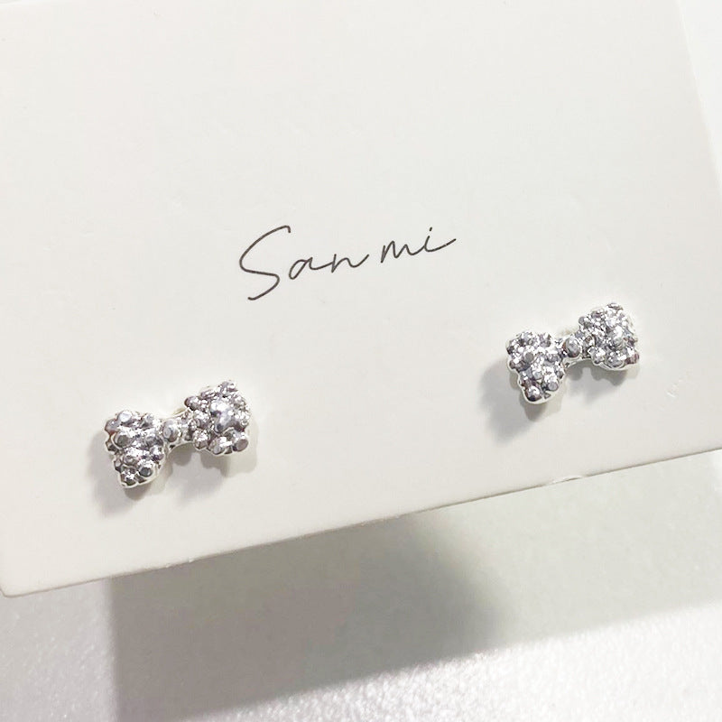 Fresh Plain Sier Plated Bow Female Small Simple Stud Earrings