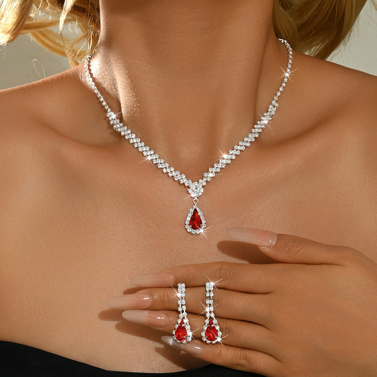 Bridal Wedding Suit Evening Dress Three-piece Jewelry Set