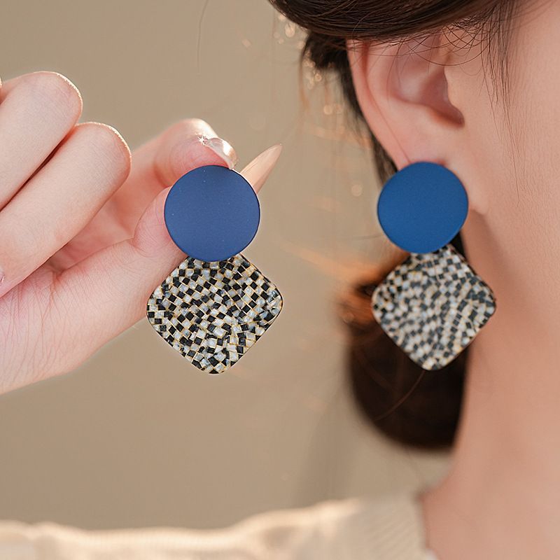 Sier Needle Simple Leopard Print Geometric Earrings