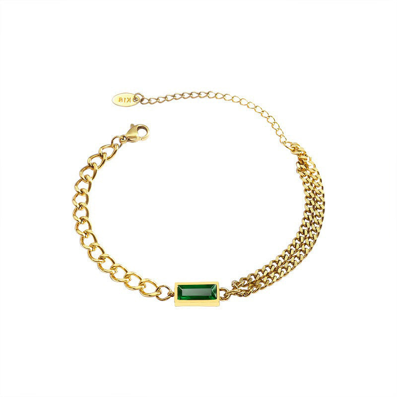 Women's Chain Zircon Double Twin Simple Green Necklaces