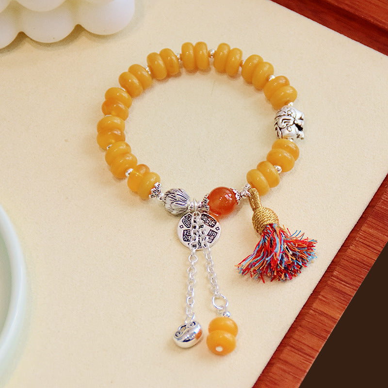 Women's & Men's Retro Ethnic Style Agate Ox Bone Rosary Bracelet