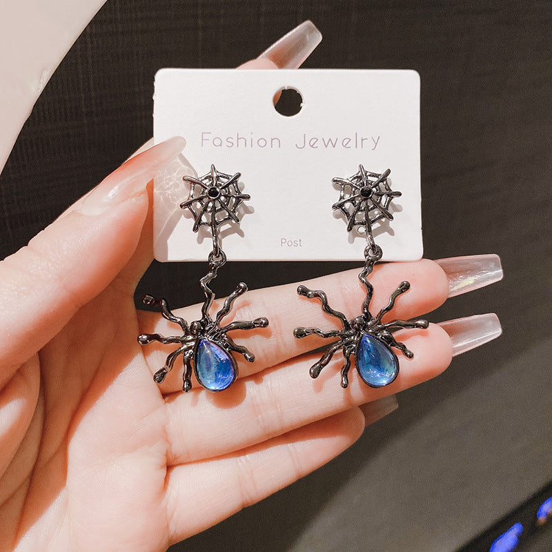 Wind Dark Spider Moonstone Personalized Three-dimensional Earrings