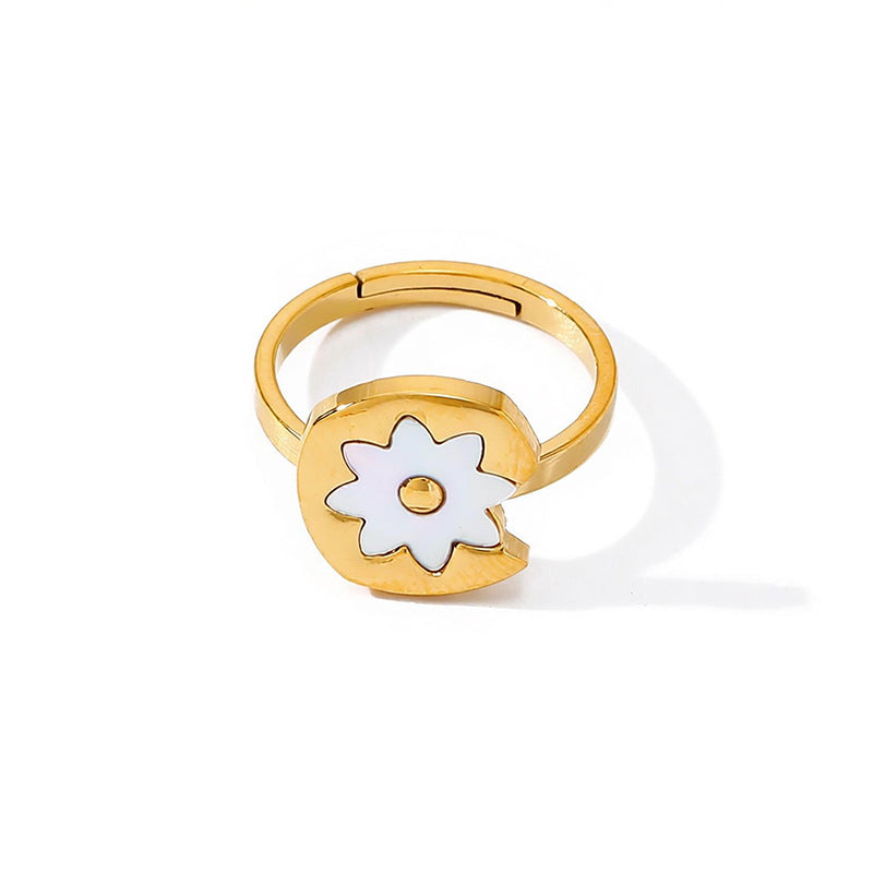 Lux White Shell Female Niche Gold-plated Design Four-leaf Ring