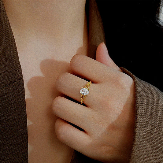 Women's Hollow Retro Diamond Niche Temperament Sterling Sier Rings