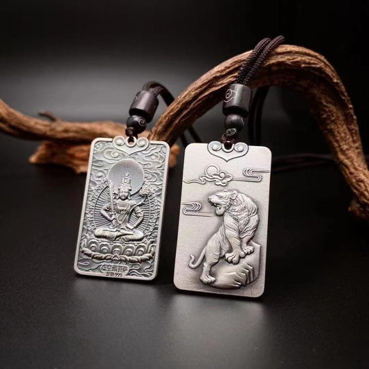 Women's & Men's Bodhisattva Tiger Pure Sier Zodiac Buddha Necklaces