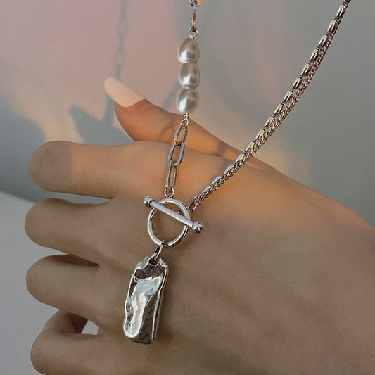 Women's Style Imitation Pearl Retro Buckle Asymmetric Multilayer Collarbone Elegance Creativity Necklace
