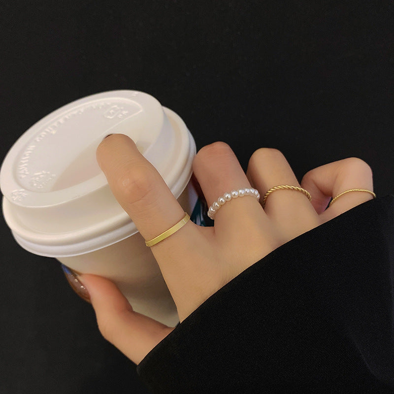 Open Adjustable Pearl Simple Cold Niche Ring