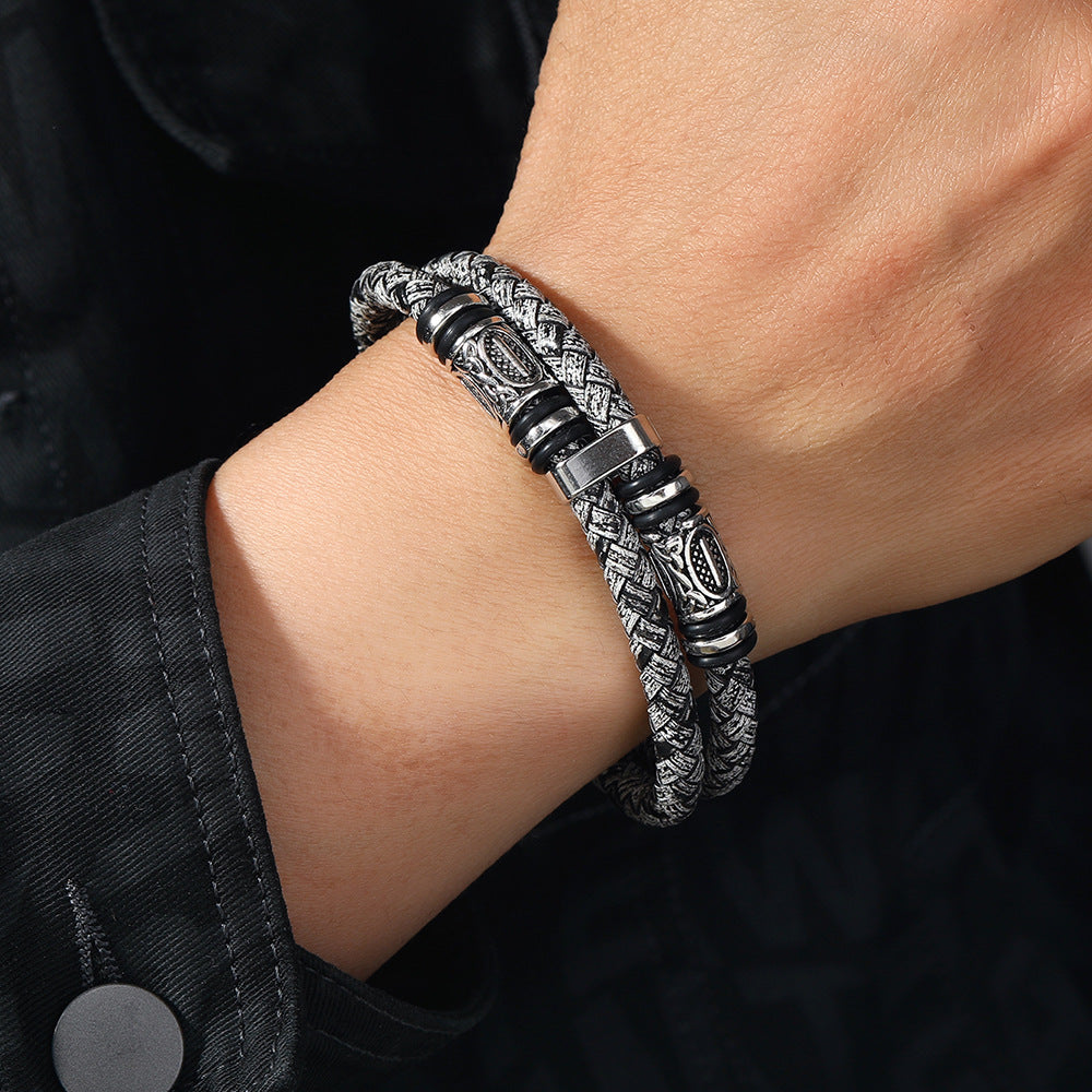 Men's Trendy Beaded Leather Design Alloy Accessories Bracelets