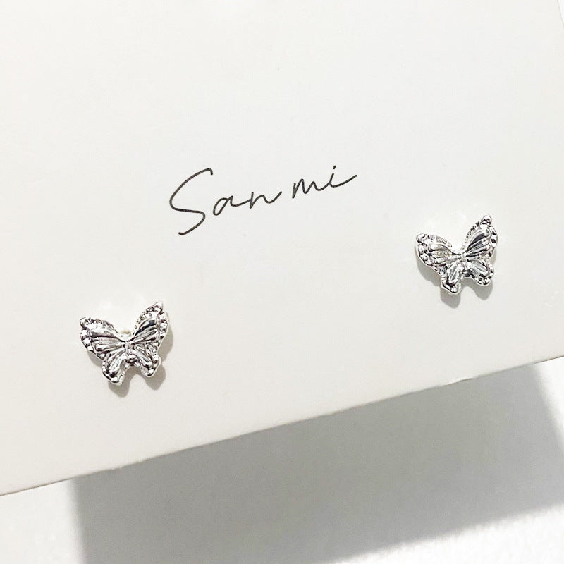 Fresh Plain Sier Plated Bow Female Small Simple Stud Earrings