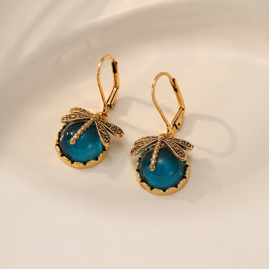 Women's Creative Vintage Dragonfly Imitation Crystal Charm Earrings