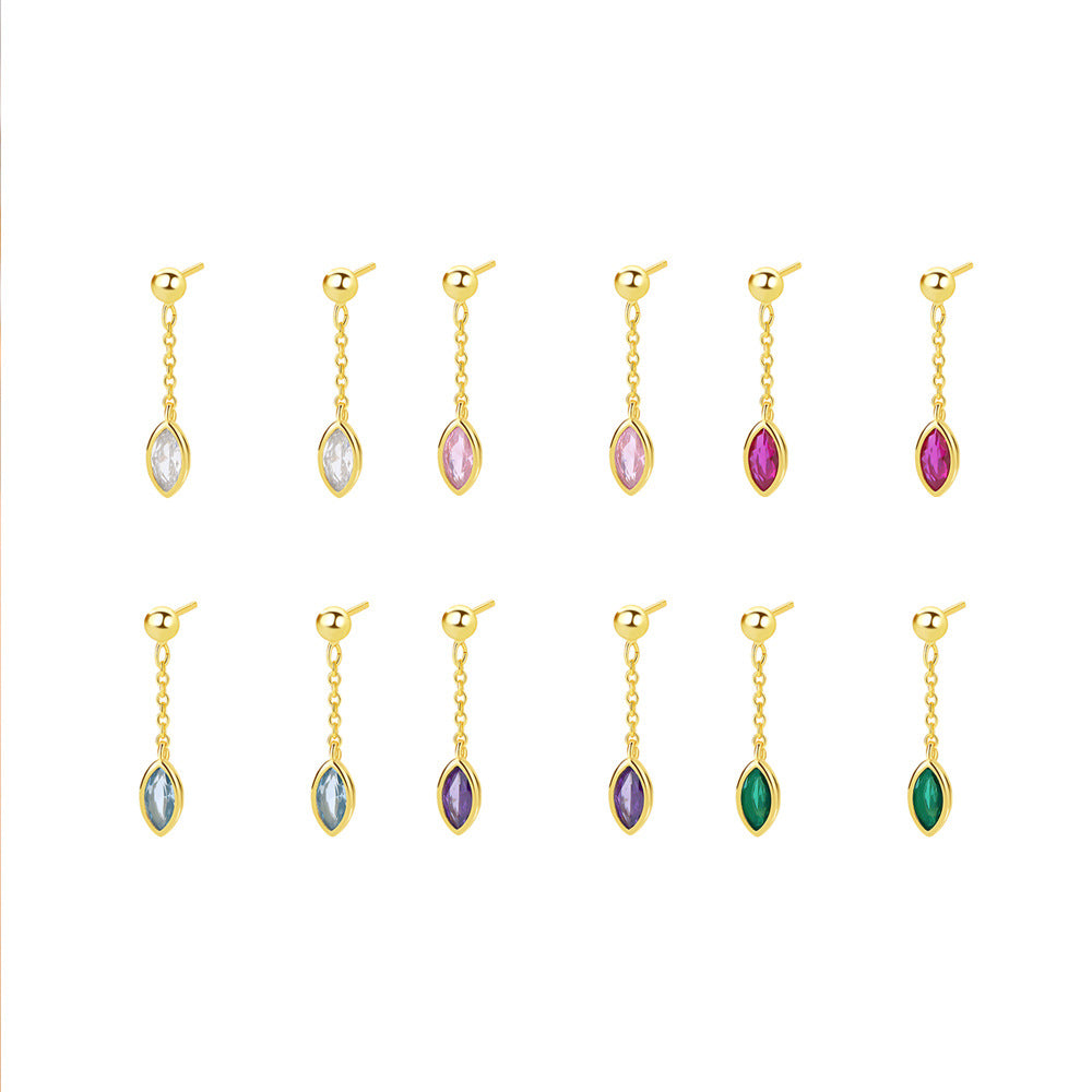 Inlaid Color Zirconium Water Drop Ear Female Tassel Simple Earrings