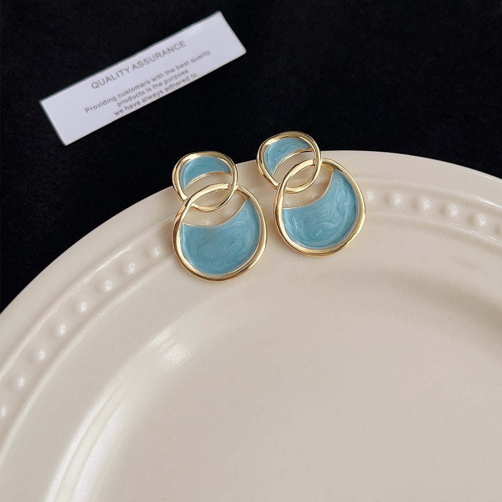 Women's Fog Haze Blue Enamel Vintage Art Fashion Earrings